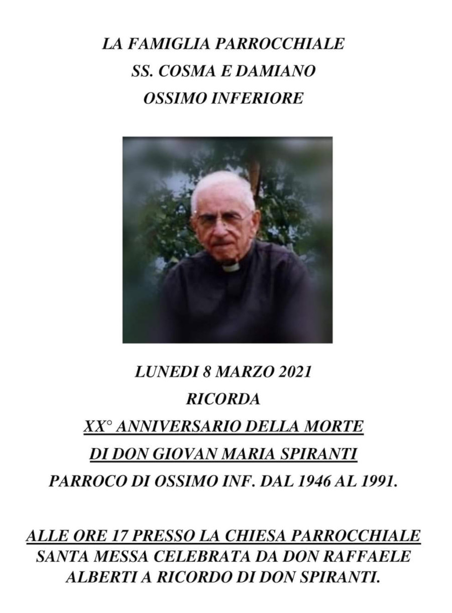 8 marzo 2021: ricordo di don Giovan Maria Spiranti Ossimo inf.