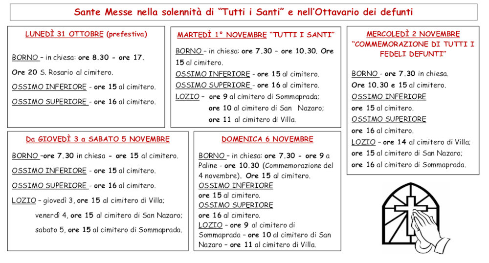 1-6 novembre: S. Messe Santi e Defunti