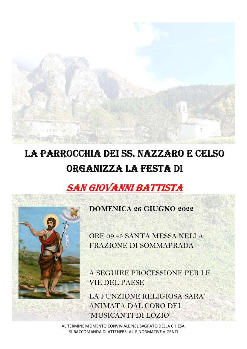 24-6-2022: Festa patrono s. Giovanni Battista S. Nazzaro Lozio