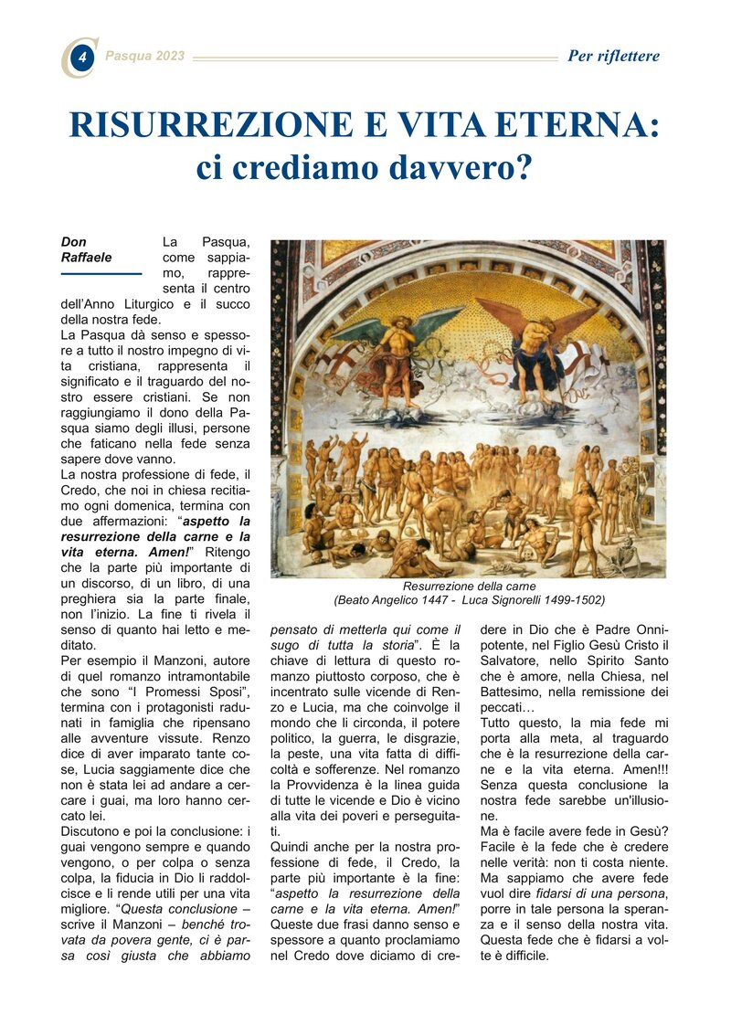 RISURREZIONE E VITA ETERNA: ci crediamo davvero?