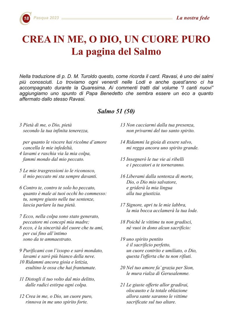 CREA IN ME, O DIO, UN CUORE PURO La pagina del Salmo