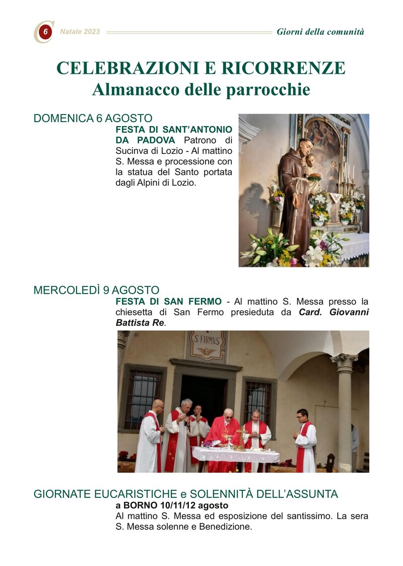 CELEBRAZIONI E RICORRENZE Almanacco delle parrocchie