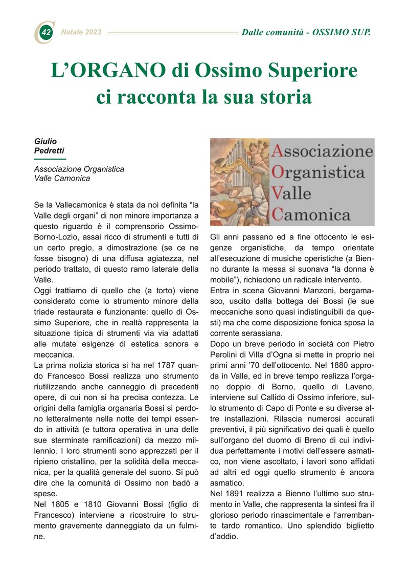 L’ORGANO di Ossimo Superiore ci racconta la sua storia