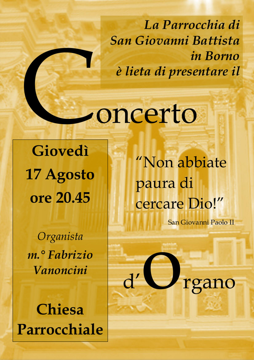 Giovedì 17 agosto 2023: Concerto d'organo in chiesa a Borno