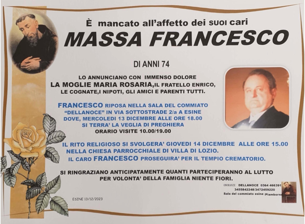 13 dicembre 2023: def Francesco Massa - Villa di Lozio