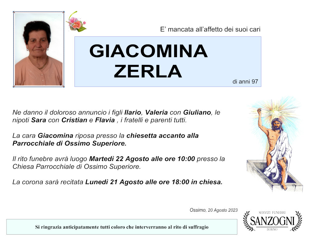 20 agosto 2023: def Giacomina Zerla - Ossimo