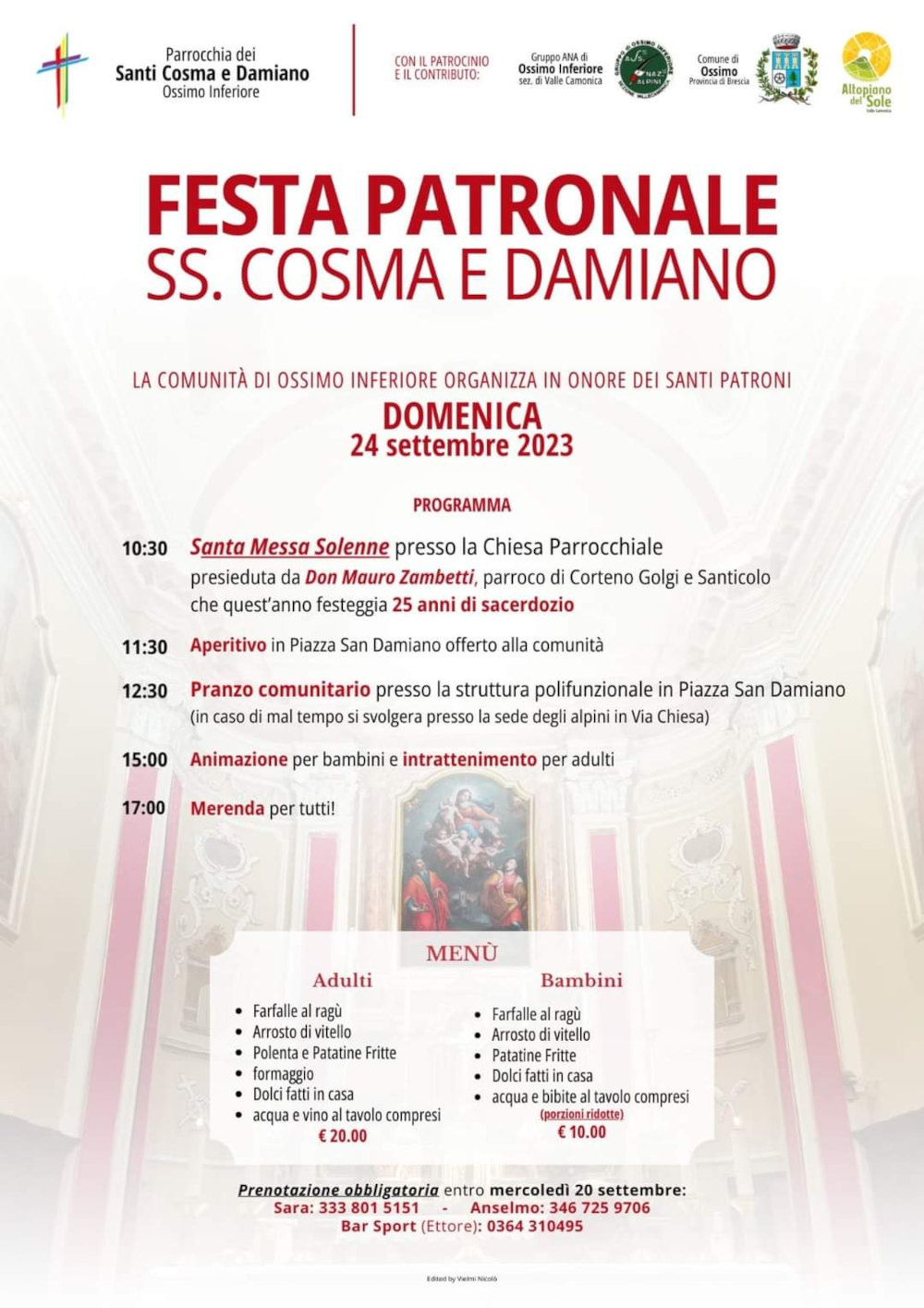 24 settembre 2023: Festa patroni ss. Cosma e Damiano a Ossimo Inf.