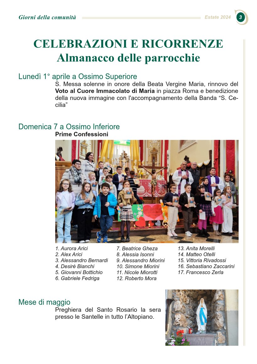 CELEBRAZIONI E RICORRENZE Almanacco delle parrocchie