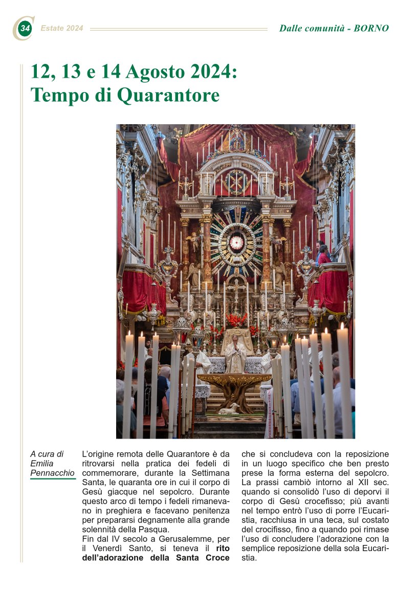 12, 13 e 14 Agosto 2024:  Tempo di Quarantore