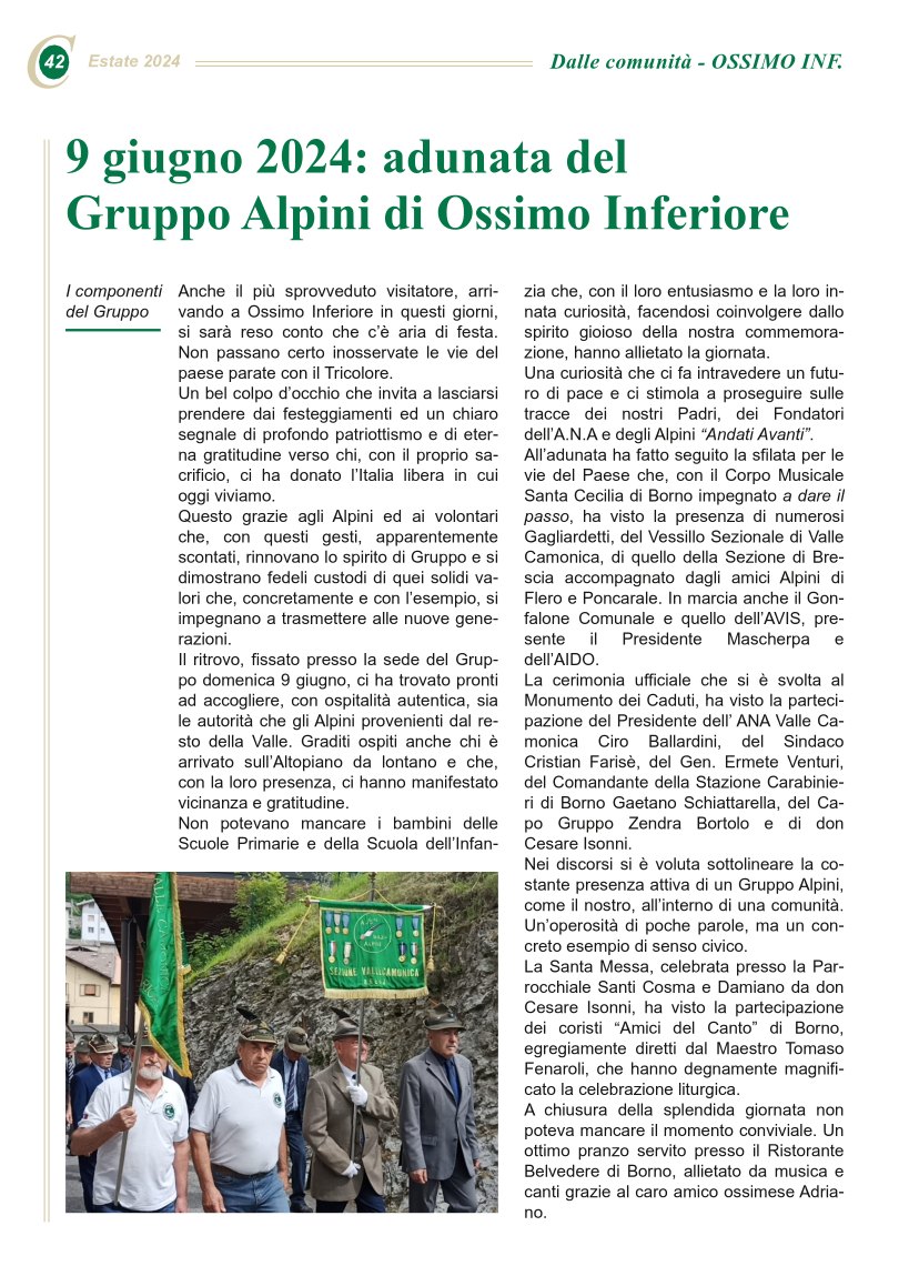 9 giugno 2024: adunata del Gruppo Alpini di Ossimo Inferiore