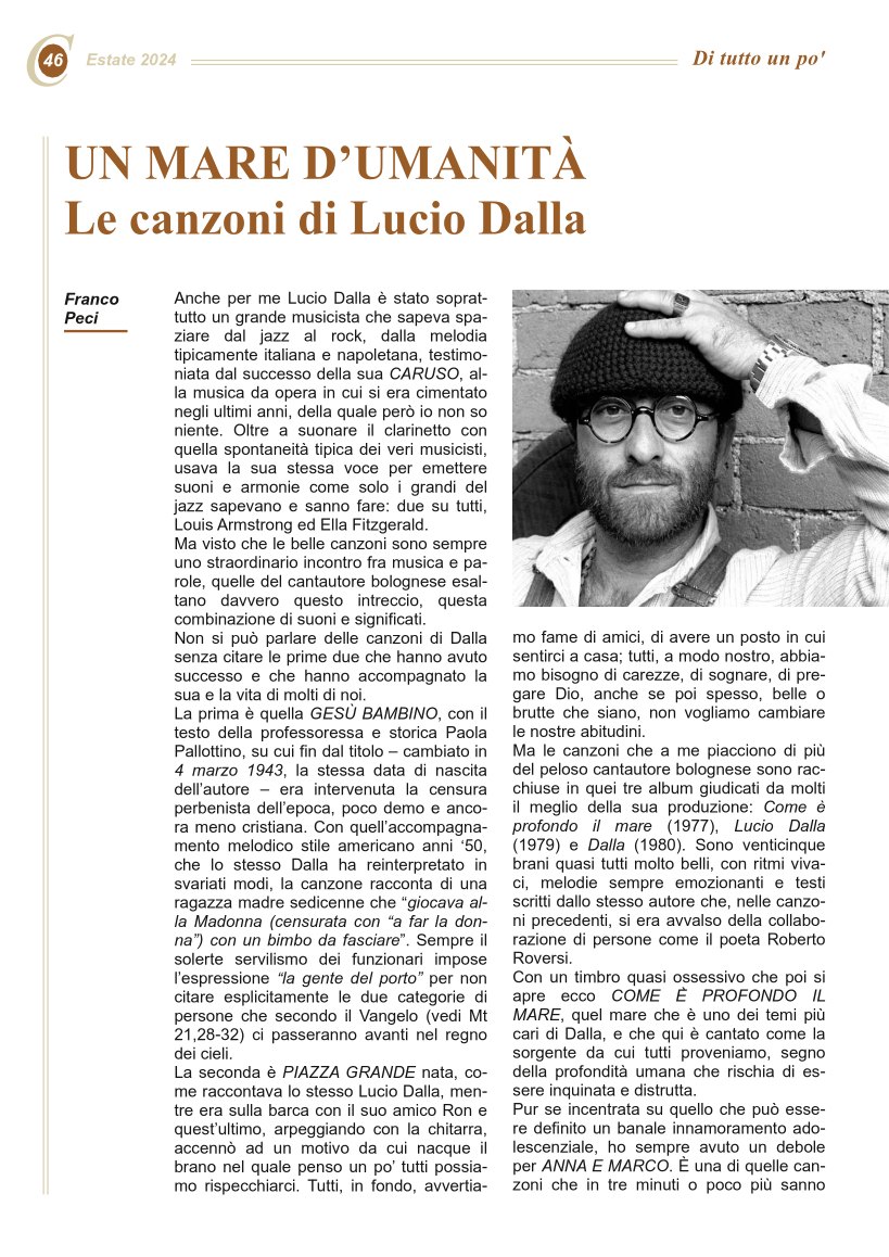 UN MARE D’UMANITÀ Le canzoni di Lucio Dalla