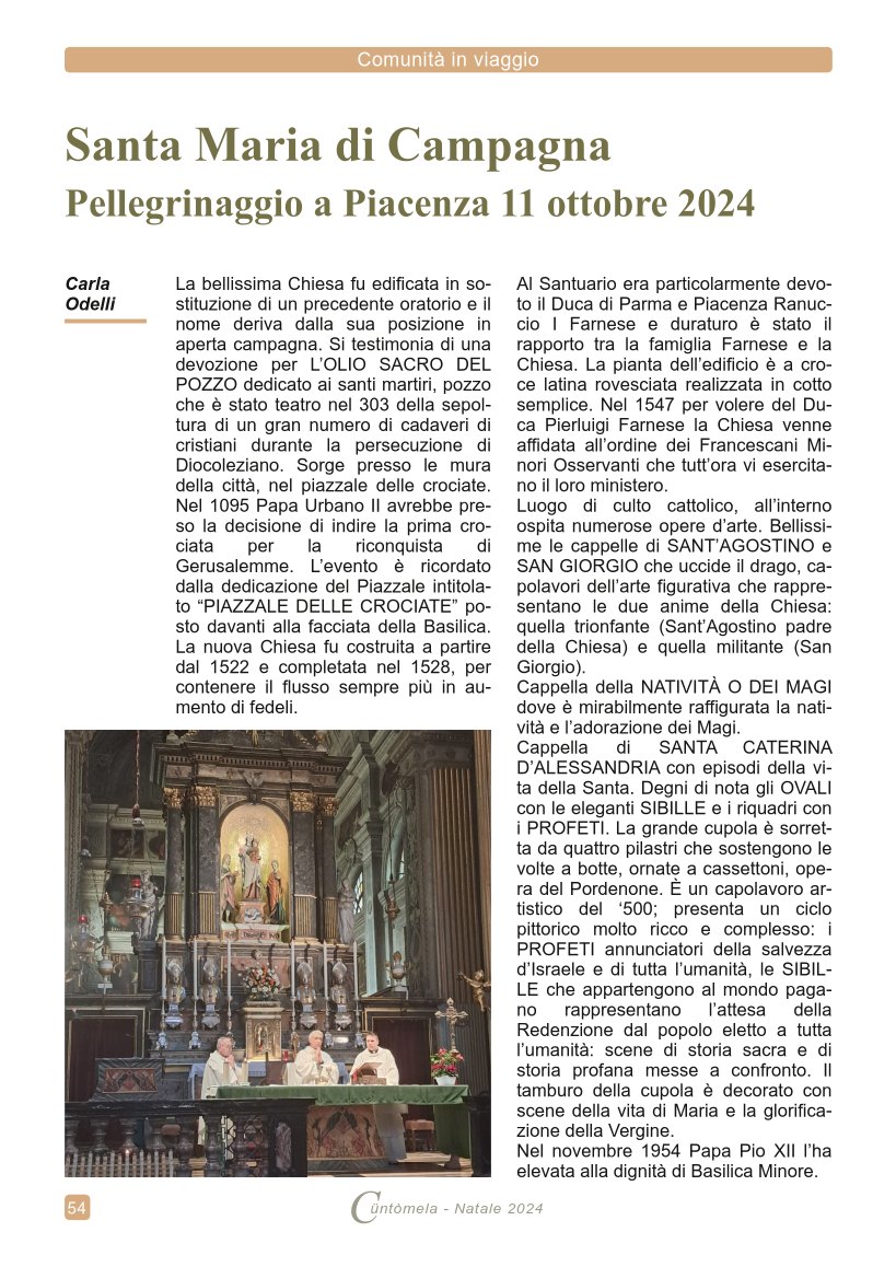 Santa Maria di Campagna Pellegrinaggio a Piacenza 11 ottobre 2024