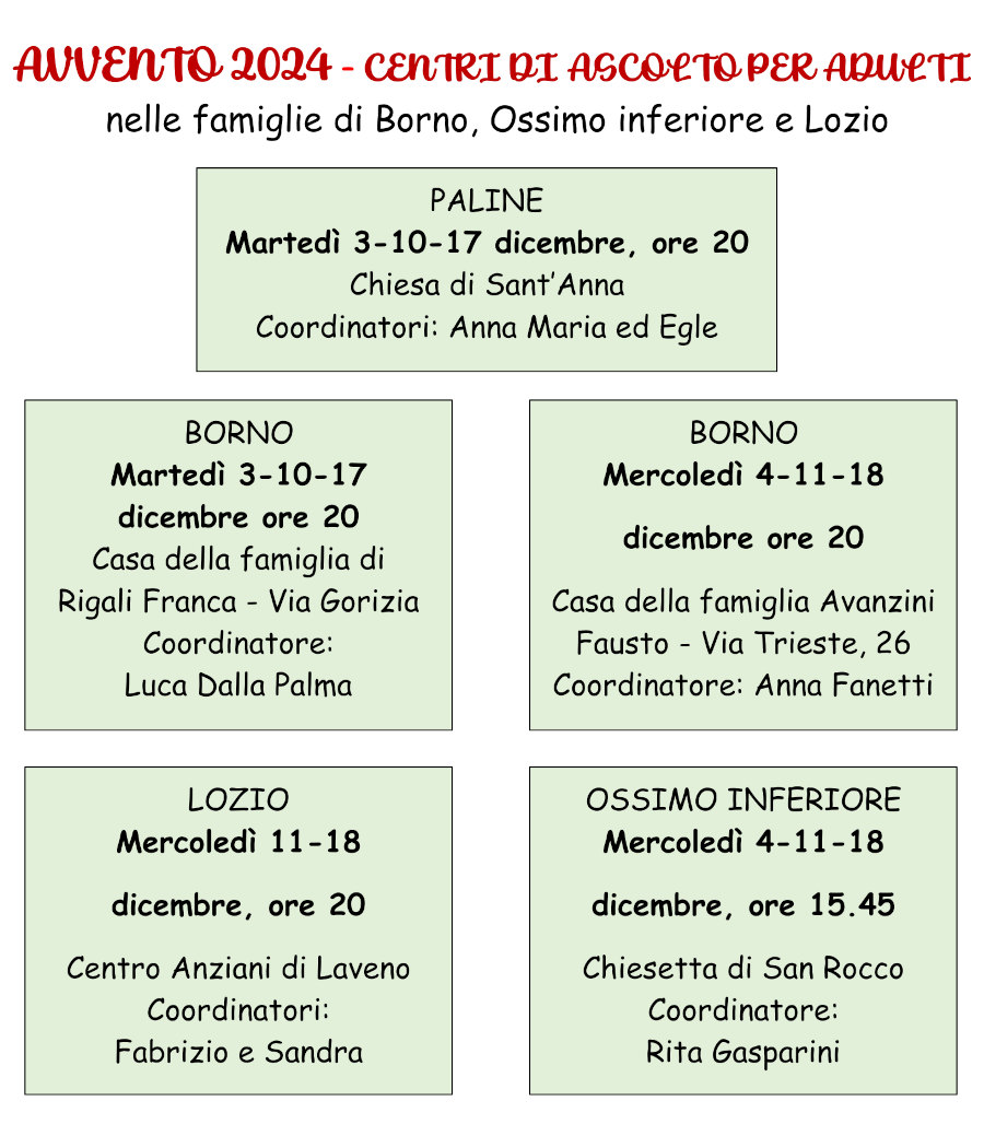 dicembre 2024: Centri di Ascolto in Avvento