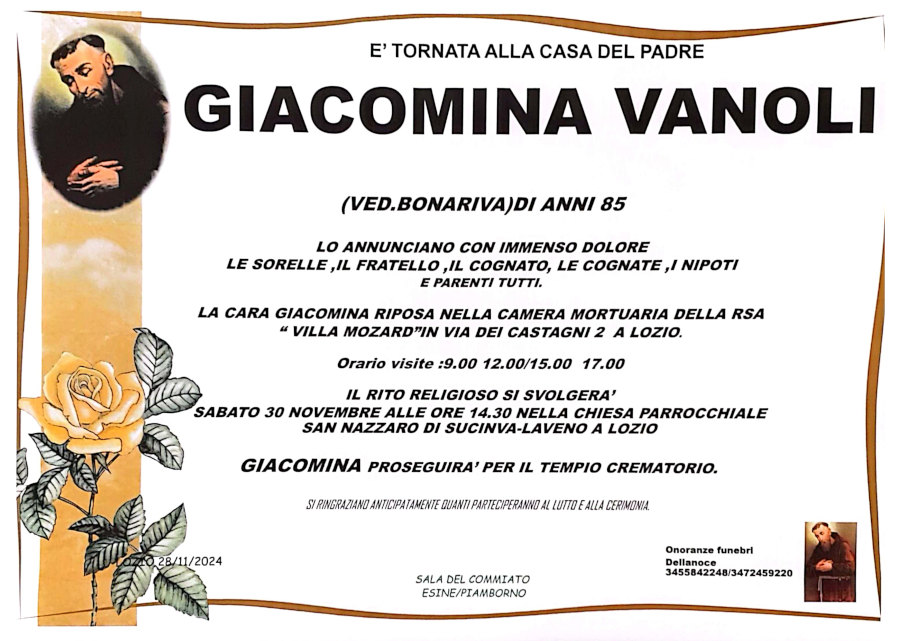 28 novembre 2024: def Giacomina Vanoli - Lozio