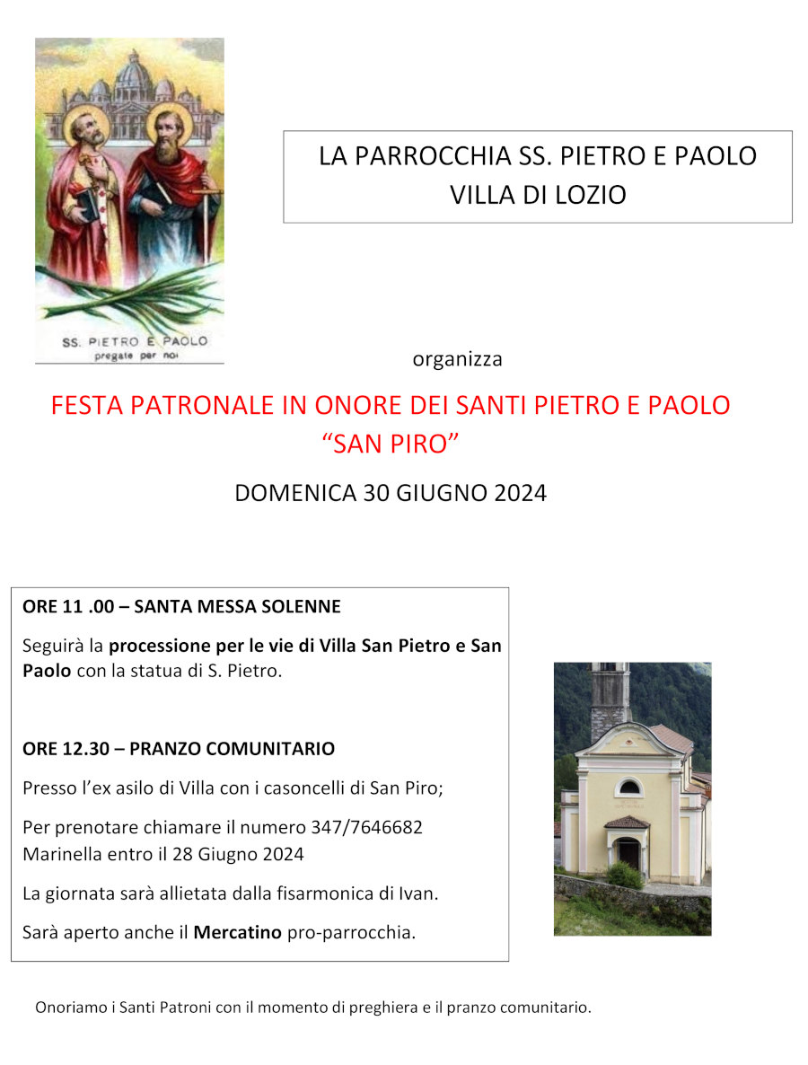 30 giugno 2024: Festa patroni ss. Pietro e Paolo a Villa di Lozio