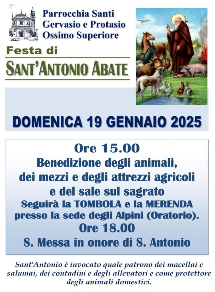 19 gennaio 2025: Festa di S. Antonio e benedizione degli animali ad Ossimo sup.